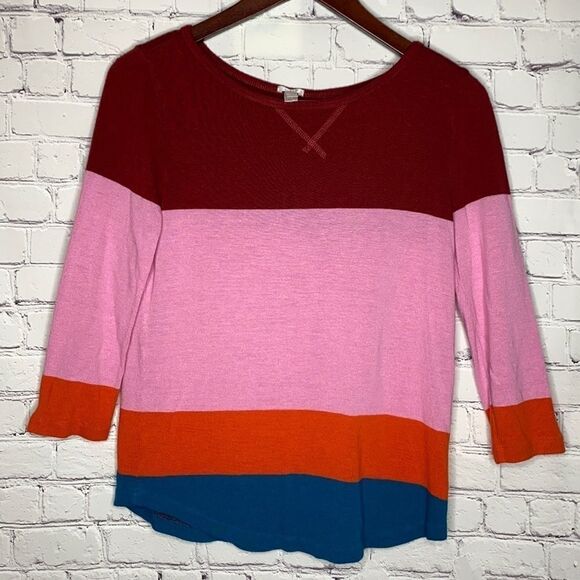 Colorblock Sweater Stripe Linen Blend XS - Picture 1 of 7